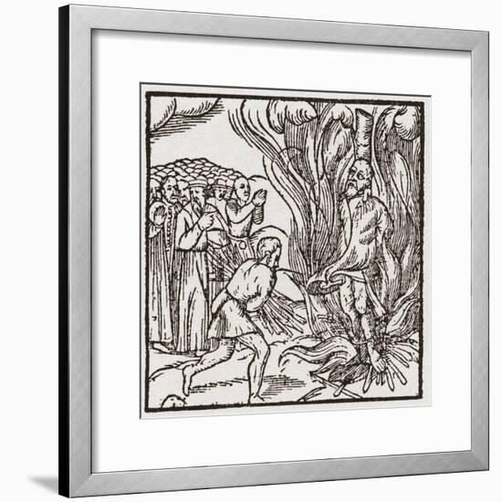 A Heretic Being Burnt at the Stake During the Tudor Period in England-null-Framed Giclee Print