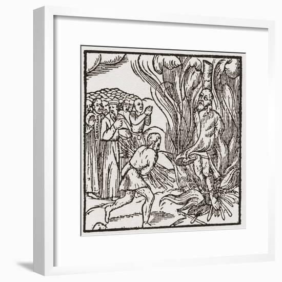 A Heretic Being Burnt at the Stake During the Tudor Period in England-null-Framed Giclee Print