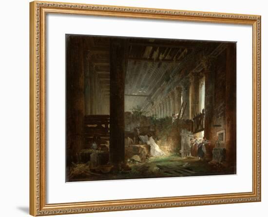 A Hermit Praying in the Ruins of a Roman Temple. c.1760-Hubert Robert-Framed Giclee Print