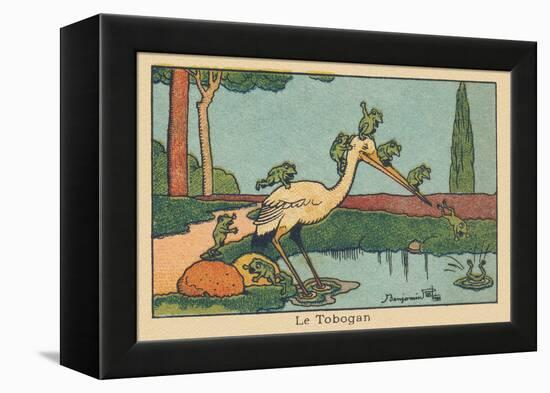 A Heron's Beak Acts as a Slide for Frogs Diving into the Pond.” the Tobogan” ,1936 (Illustration)-Benjamin Rabier-Framed Premier Image Canvas