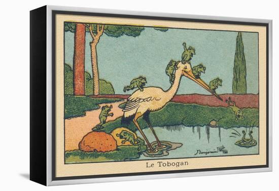 A Heron's Beak Acts as a Slide for Frogs Diving into the Pond.” the Tobogan” ,1936 (Illustration)-Benjamin Rabier-Framed Premier Image Canvas