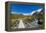 A hiking trail crosses wooden bridge over a creak high up in the mountains, New Zealand-Logan Brown-Framed Premier Image Canvas