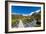 A hiking trail crosses wooden bridge over a creak high up in the mountains, New Zealand-Logan Brown-Framed Photographic Print