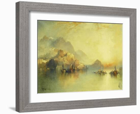 A Hillside Village at Sunset, 1918-Thomas Moran-Framed Giclee Print