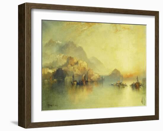 A Hillside Village at Sunset, 1918-Thomas Moran-Framed Giclee Print