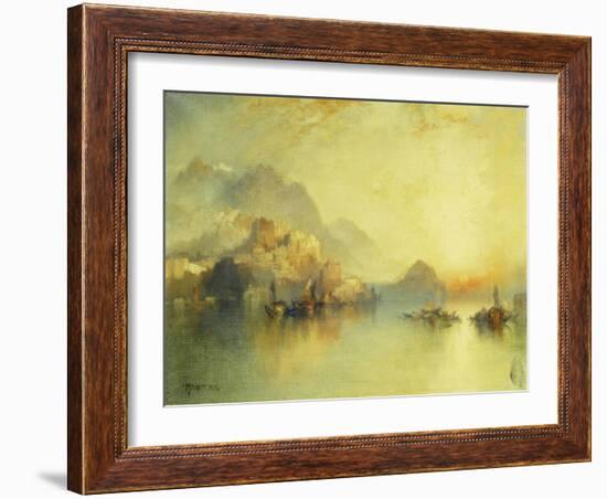 A Hillside Village at Sunset, 1918-Thomas Moran-Framed Giclee Print