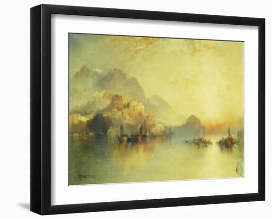 A Hillside Village at Sunset, 1918-Thomas Moran-Framed Giclee Print