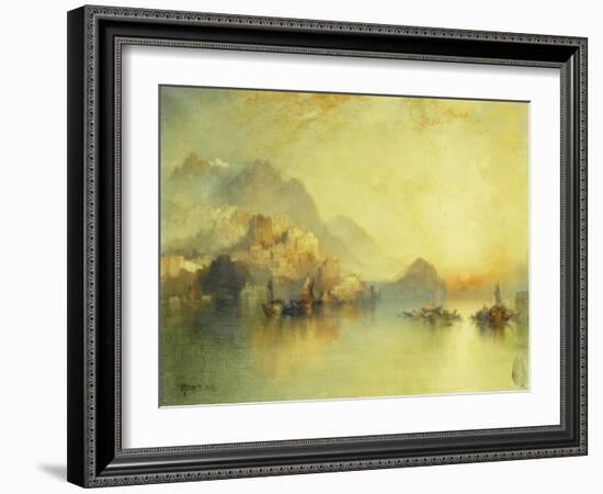 A Hillside Village at Sunset, 1918-Thomas Moran-Framed Giclee Print