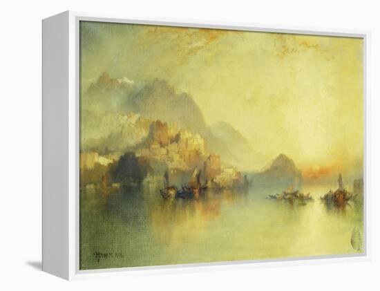 A Hillside Village at Sunset, 1918-Thomas Moran-Framed Premier Image Canvas