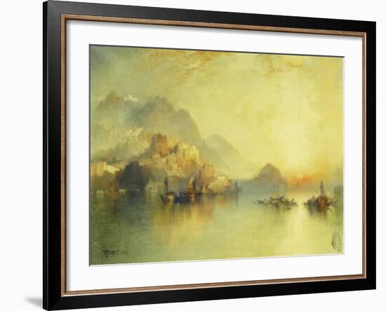 A Hillside Village at Sunset, 1918-Thomas Moran-Framed Giclee Print