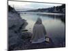 A Hindu Pilgrim Meditates Along the Bank of the Ganges River-null-Mounted Photographic Print