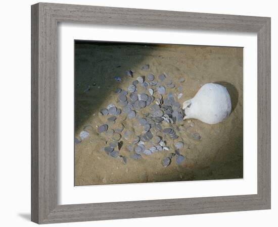A hoard of old coins found buried in a ceramic jar-Werner Forman-Framed Giclee Print