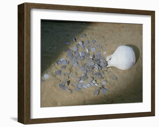 A hoard of old coins found buried in a ceramic jar-Werner Forman-Framed Giclee Print