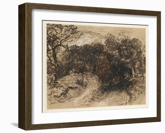 A Hollow Lane Near Harborne, Derbyshire (Black Chalk with Touches of White and Some Brown Wash)-David Cox-Framed Giclee Print