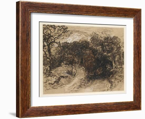 A Hollow Lane Near Harborne, Derbyshire (Black Chalk with Touches of White and Some Brown Wash)-David Cox-Framed Giclee Print