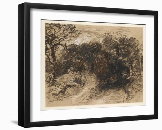 A Hollow Lane Near Harborne, Derbyshire (Black Chalk with Touches of White and Some Brown Wash)-David Cox-Framed Giclee Print