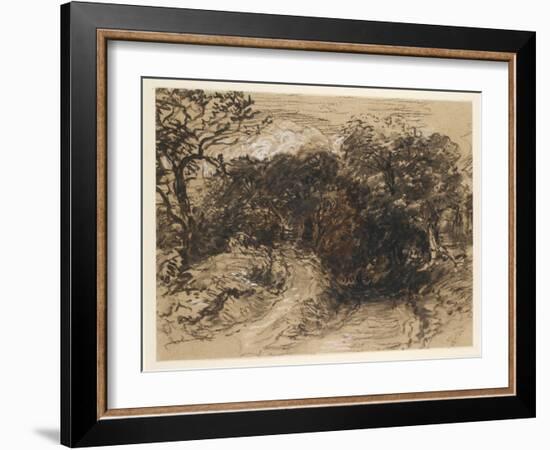 A Hollow Lane Near Harborne, Derbyshire (Black Chalk with Touches of White and Some Brown Wash)-David Cox-Framed Giclee Print