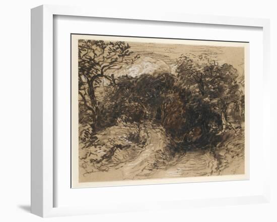 A Hollow Lane Near Harborne, Derbyshire (Black Chalk with Touches of White and Some Brown Wash)-David Cox-Framed Giclee Print