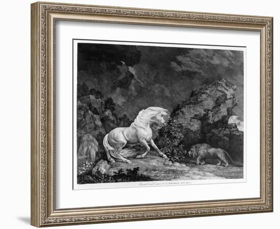 A Horse Affrighted by a Lion, Engraved by the Artist, 1777 (Etching)-George Stubbs-Framed Giclee Print