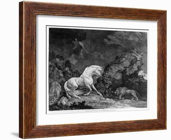 A Horse Affrighted by a Lion, Engraved by the Artist, 1777 (Etching)-George Stubbs-Framed Giclee Print