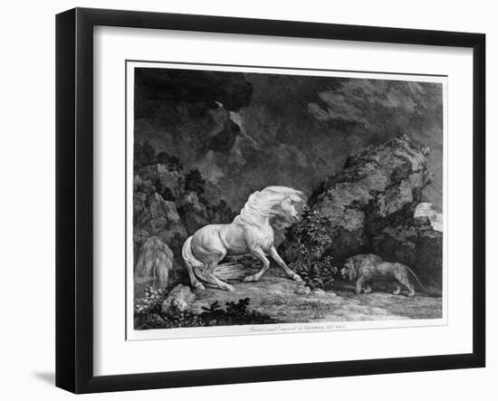 A Horse Affrighted by a Lion, Engraved by the Artist, 1777 (Etching)-George Stubbs-Framed Giclee Print