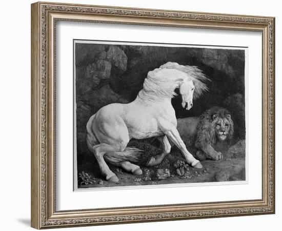 A Horse Affrighted by a Lion, Engraved by the Artist, 1788 (Etching)-George Stubbs-Framed Giclee Print