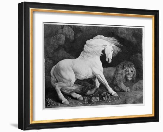 A Horse Affrighted by a Lion, Engraved by the Artist, 1788 (Etching)-George Stubbs-Framed Giclee Print