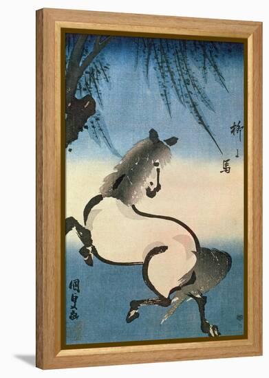 A Horse Galloping under a Willow Tree-Utagawa Kunisada-Framed Premier Image Canvas