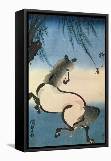 A Horse Galloping under a Willow Tree-Utagawa Kunisada-Framed Premier Image Canvas