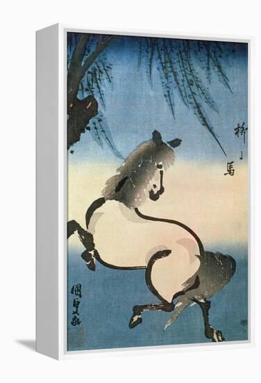 A Horse Galloping under a Willow Tree-Utagawa Kunisada-Framed Premier Image Canvas