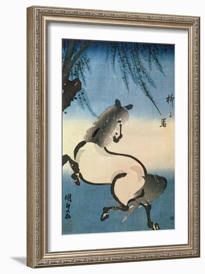 A Horse Galloping under a Willow Tree-Utagawa Kunisada-Framed Giclee Print