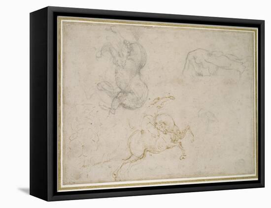 A Horseman Charging and Other Studies (Pen and Brown Ink with and over Black Chalk on Off-White Pap-Michelangelo Buonarroti-Framed Premier Image Canvas