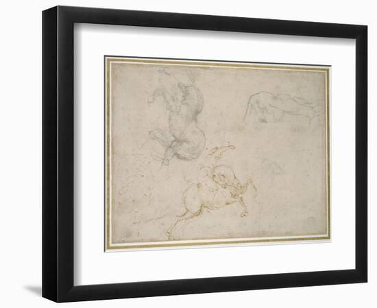 A Horseman Charging and Other Studies (Pen and Brown Ink with and over Black Chalk on Off-White Pap-Michelangelo Buonarroti-Framed Giclee Print