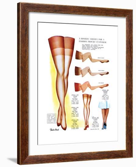 A Hosiery Service for Fashion Frocks' Customer-Fashion Frocks-Framed Art Print