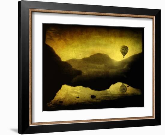 A Hot Air Balloon in Flight over Lakes and Mountains-Cristina Carra Caso-Framed Photographic Print