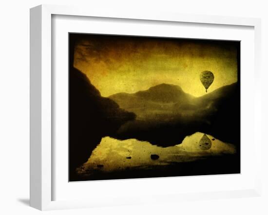 A Hot Air Balloon in Flight over Lakes and Mountains-Cristina Carra Caso-Framed Photographic Print