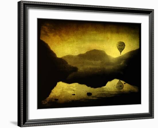 A Hot Air Balloon in Flight over Lakes and Mountains-Cristina Carra Caso-Framed Photographic Print