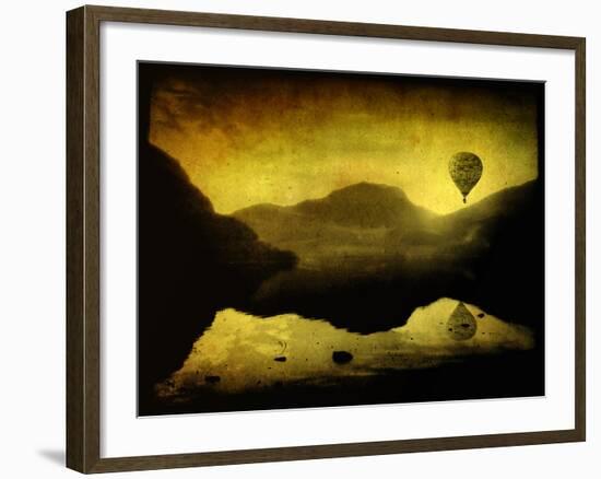 A Hot Air Balloon in Flight over Lakes and Mountains-Cristina Carra Caso-Framed Photographic Print