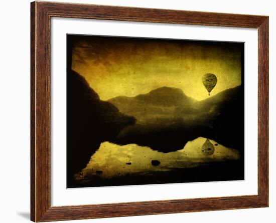 A Hot Air Balloon in Flight over Lakes and Mountains-Cristina Carra Caso-Framed Photographic Print