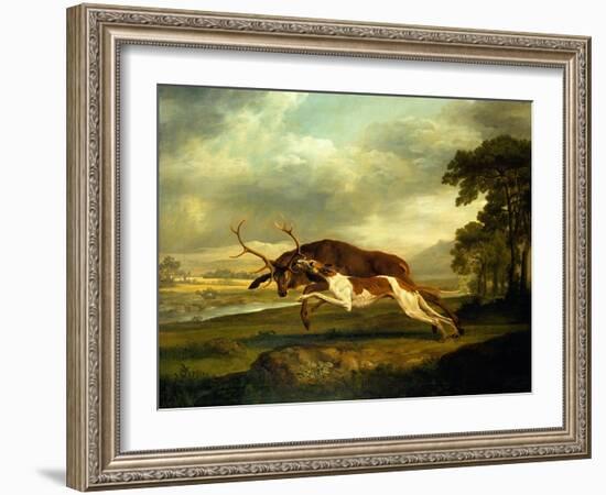 A Hound Attacking a Stag-George Stubbs-Framed Giclee Print