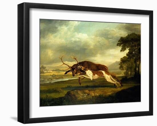 A Hound Attacking a Stag-George Stubbs-Framed Giclee Print