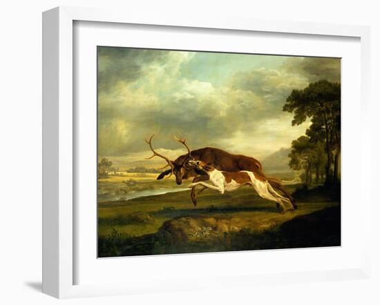 A Hound Attacking a Stag-George Stubbs-Framed Giclee Print