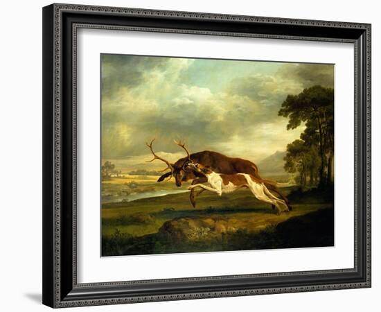 A Hound Attacking a Stag-George Stubbs-Framed Giclee Print