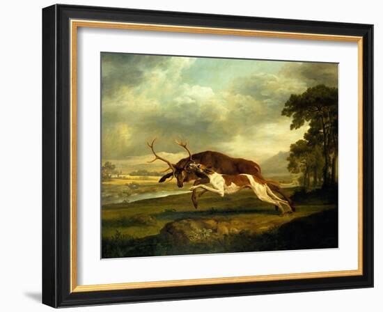 A Hound Attacking a Stag-George Stubbs-Framed Giclee Print
