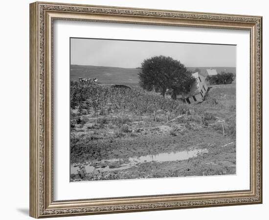 A House off its Foundation in a Gulley, Ca. 1910.-Kirn Vintage Stock-Framed Photographic Print