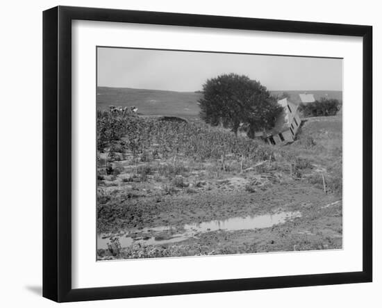 A House off its Foundation in a Gulley, Ca. 1910.-Kirn Vintage Stock-Framed Photographic Print