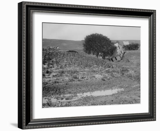 A House off its Foundation in a Gulley, Ca. 1910.-Kirn Vintage Stock-Framed Photographic Print