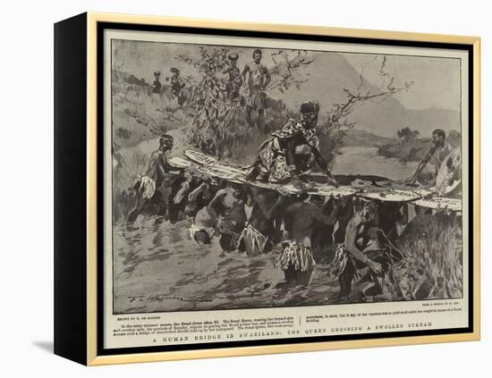 A Human Bridge in Swaziland, the Queen Crossing a Swollen Stream-Frederic De Haenen-Framed Premier Image Canvas