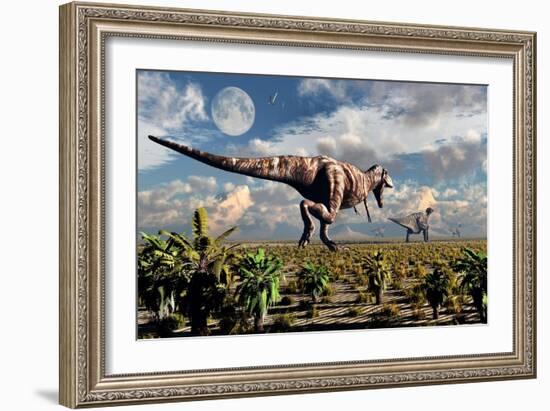 A Hungry Tyrannosaurus Rex Chasing a Small Group of Parasaurolophus-Stocktrek Images-Framed Premium Giclee Print