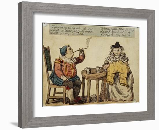 A Husband and Wife Spend an Evening at Home Intaglio Print-null-Framed Giclee Print